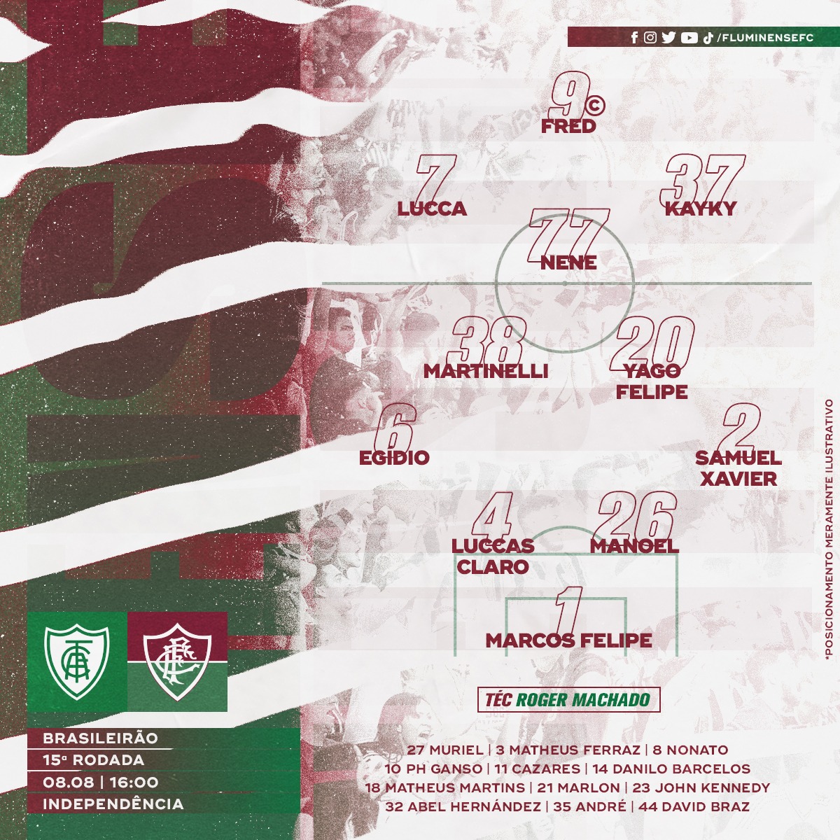 Fluminense escalado para pegar o América-MG pela Série A do Campeonato Brasileiro