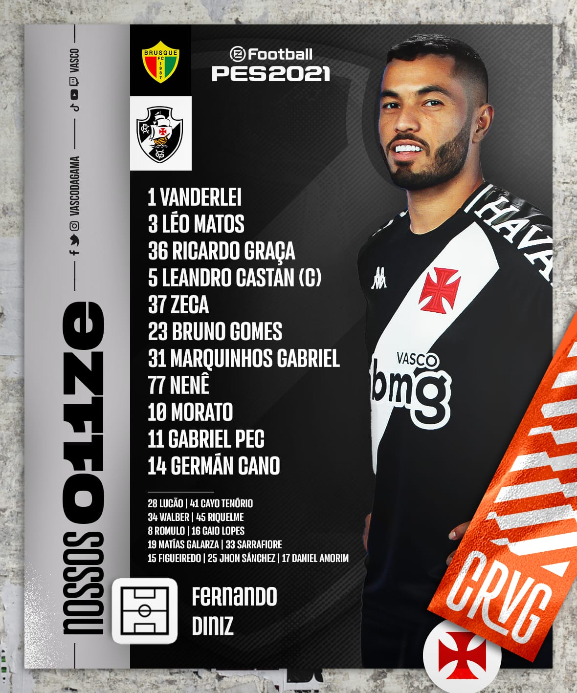 Vasco escalado para pegar o Brusque pela Série B