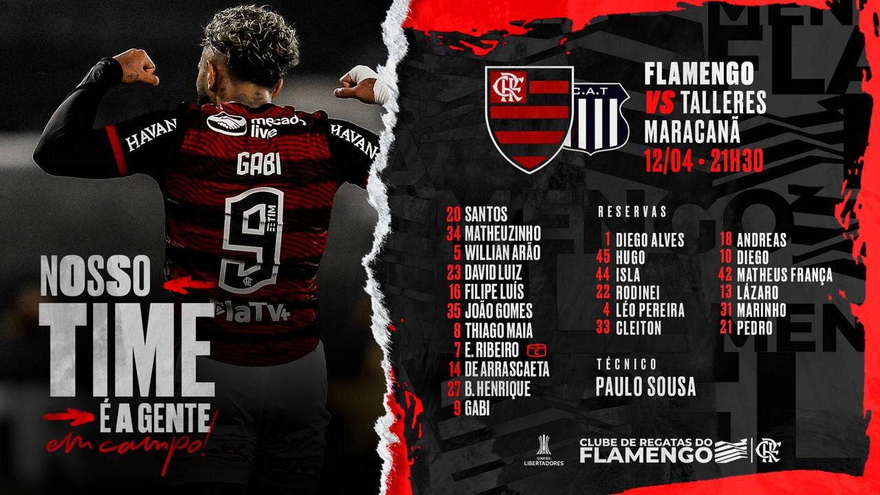 Flamengo escalado para pegar o Talleres pela Libertadores