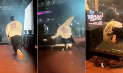 Pedro Sampaio cai na abertura de show