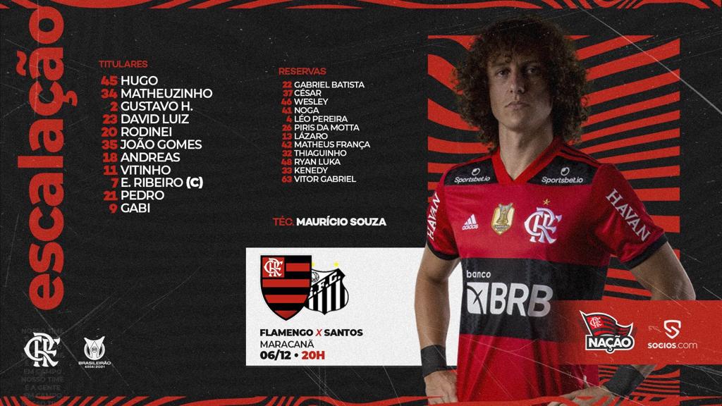 Flamengo escalado para pegar o Santos pelo Campeonato Brasileiro
