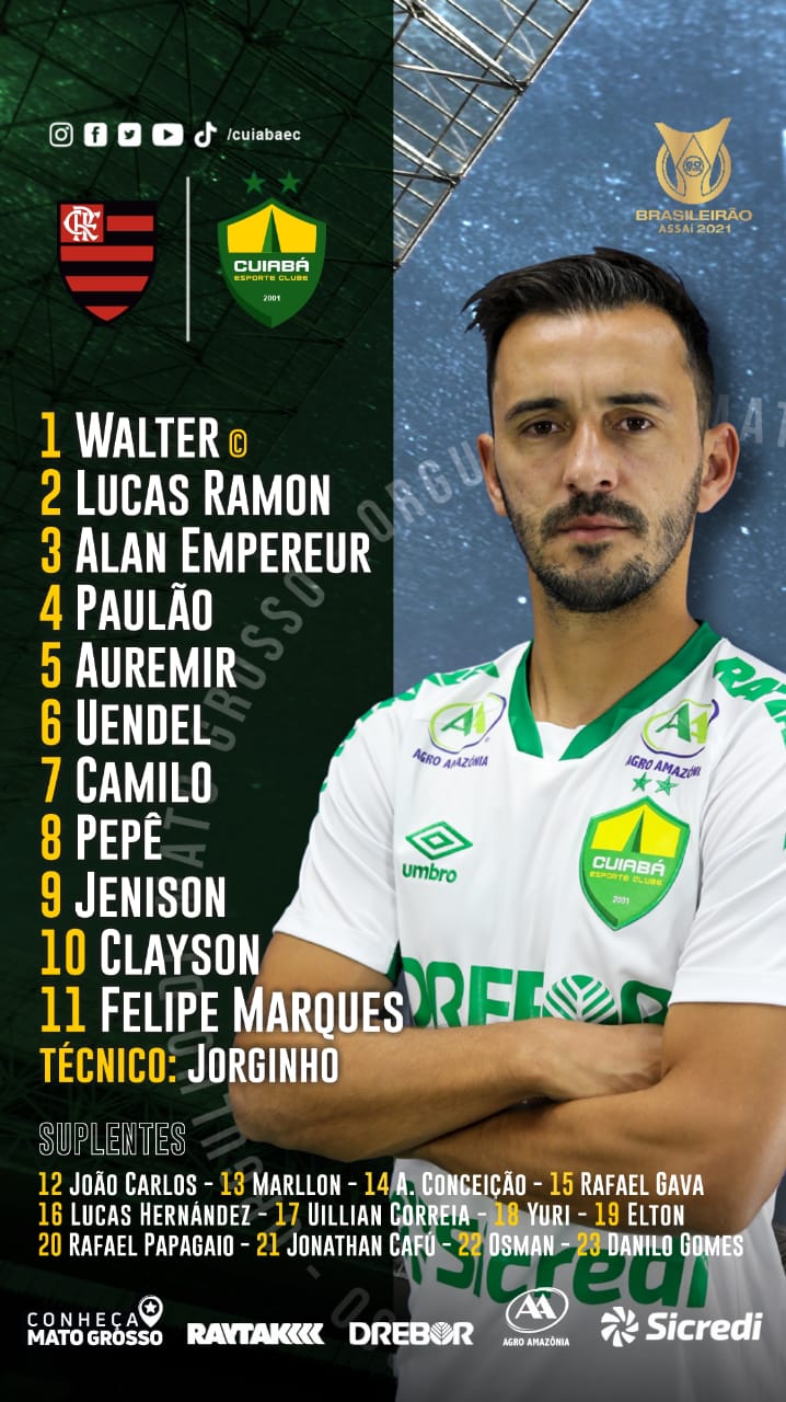 Cuiabá escalado para pegar o Flamengo pelo Campeonato Brasileiro