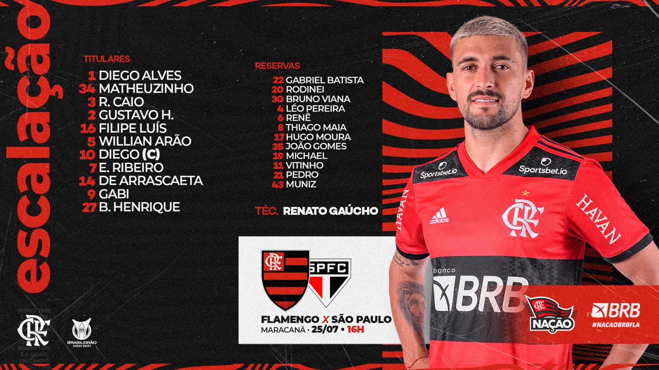 Flamengo escalado para pegar o São Paulo pelo Campeonato Brasileiro