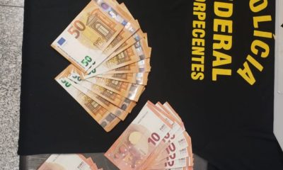 Imagens das notas de Euro e a documentação da presa