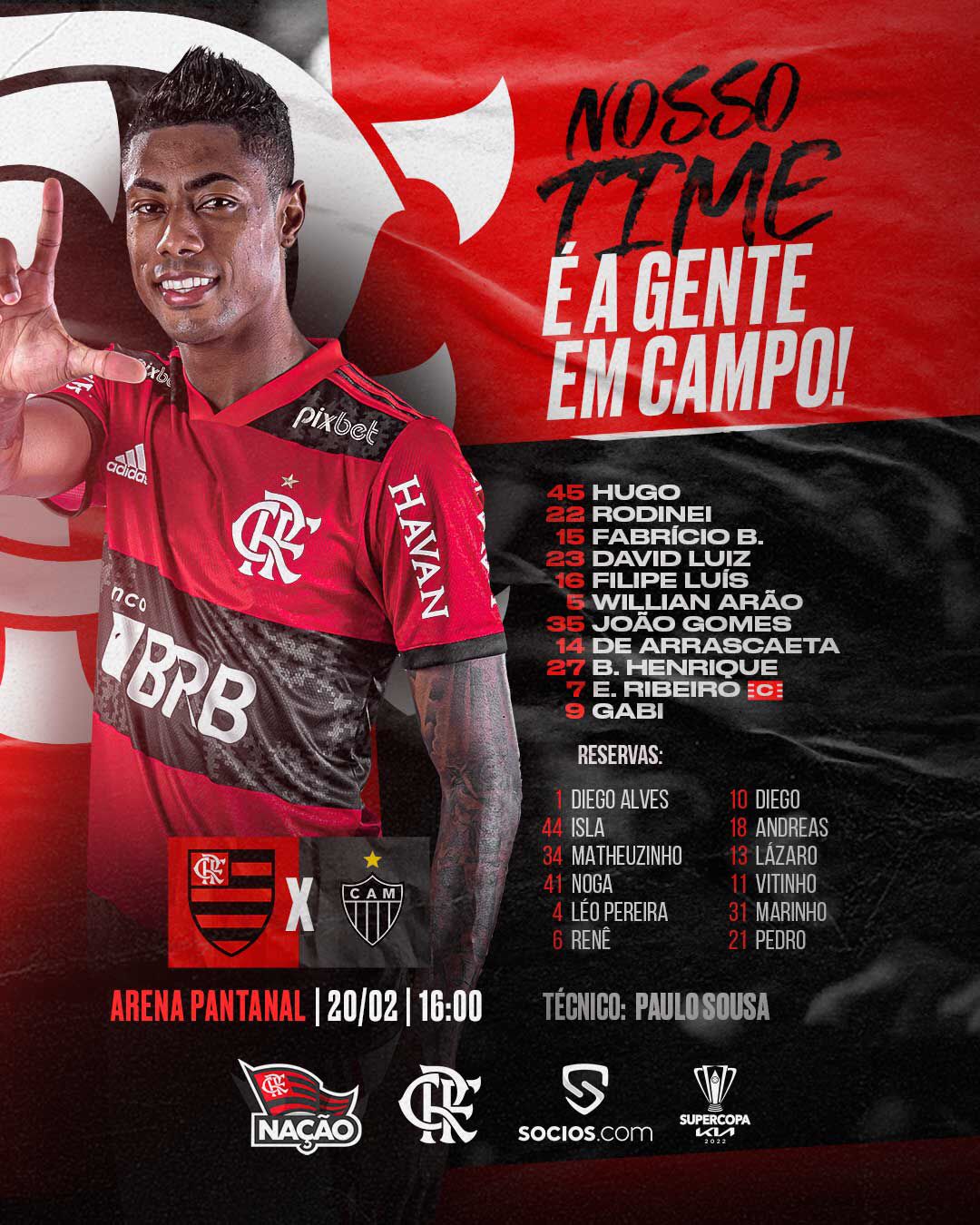 Flamengo escalado para pegar o Atlético-MG pela Supercopa do Brasil