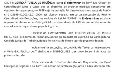 Decisão do TRT-RJ para suspender a Reef contra o Botafogo