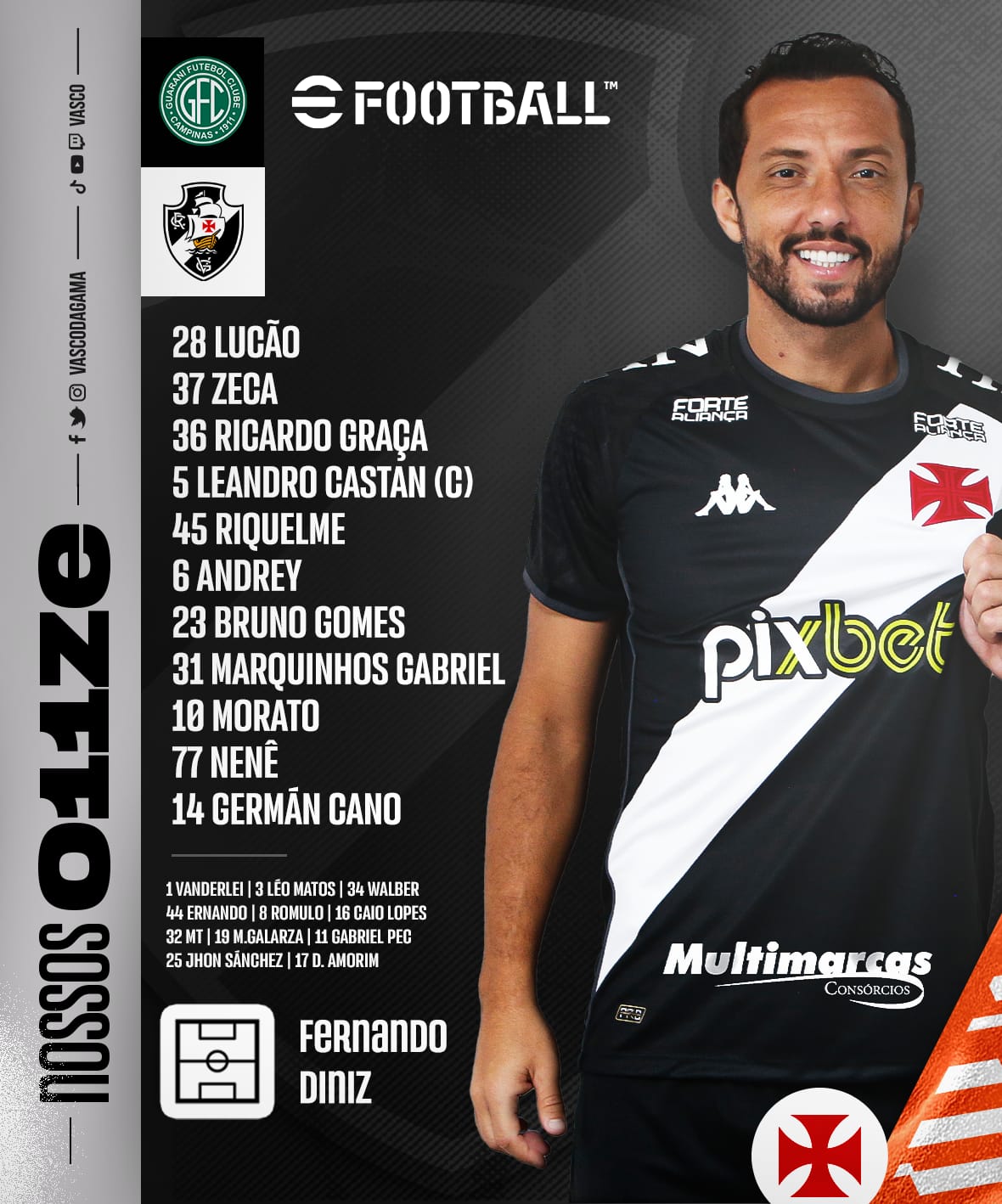 Vasco escalado para pegar o Guarani pela Série B