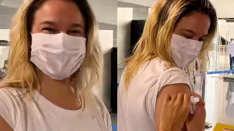 Fernanda Gentil sendo vacinada contra a Covid-19
