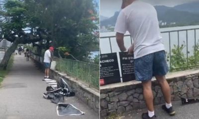Homem arranca placas em homenagem a policiais mortos no Rio
