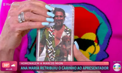 Ana Maria Braga usa capinha com o rosto de Marcos Mion