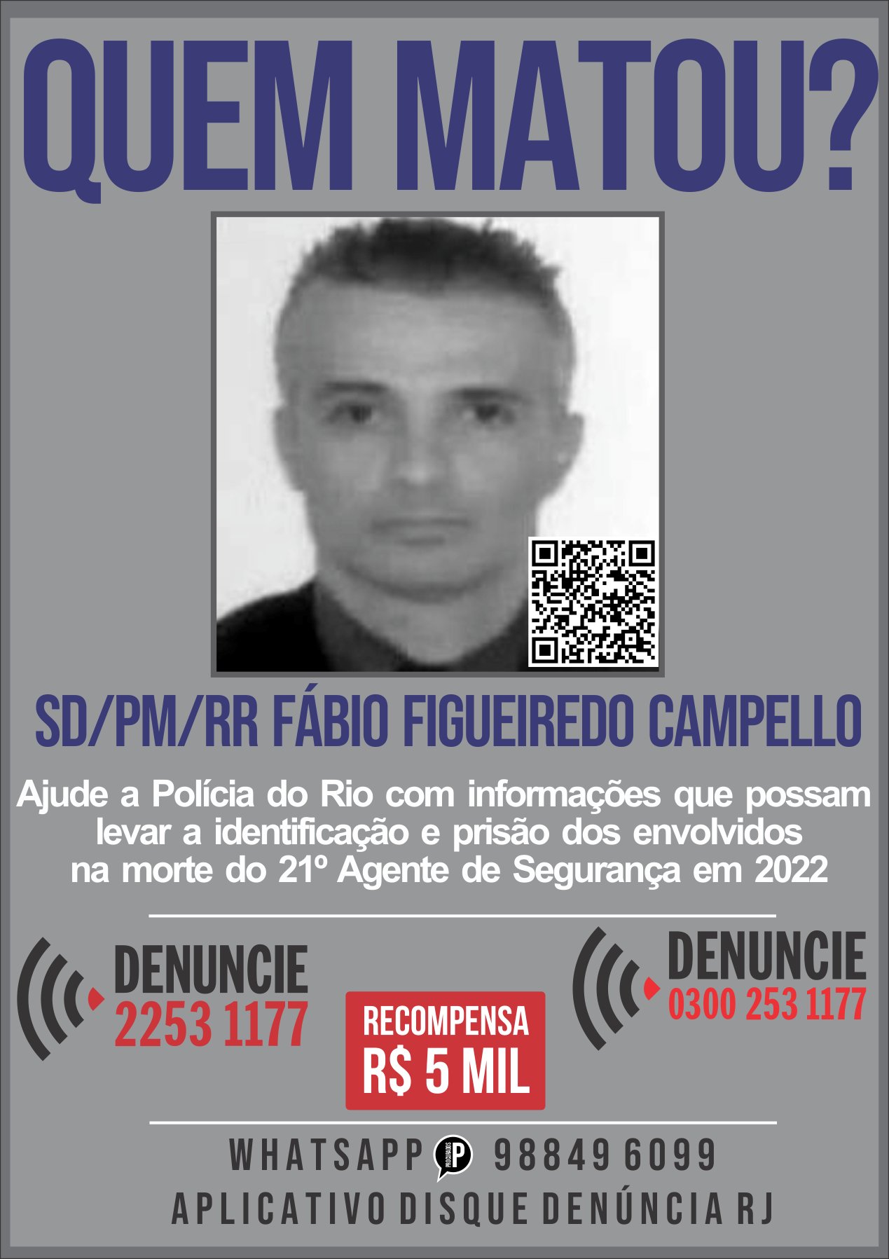 cartaz portal dos procurados soldado reformado da pm, Fábio Campello