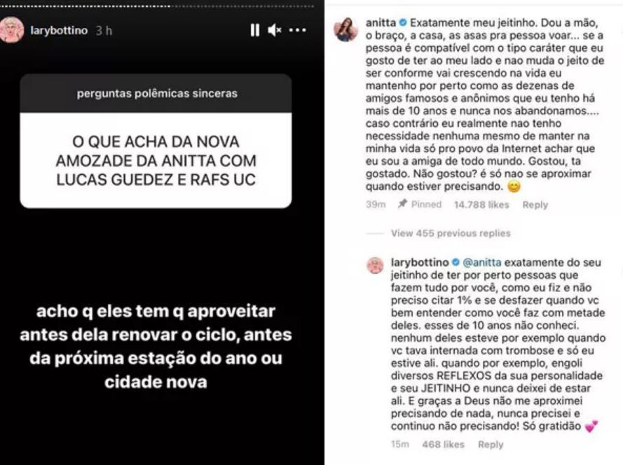 Anitta e Lary Bottino brigam pelas redes sociais