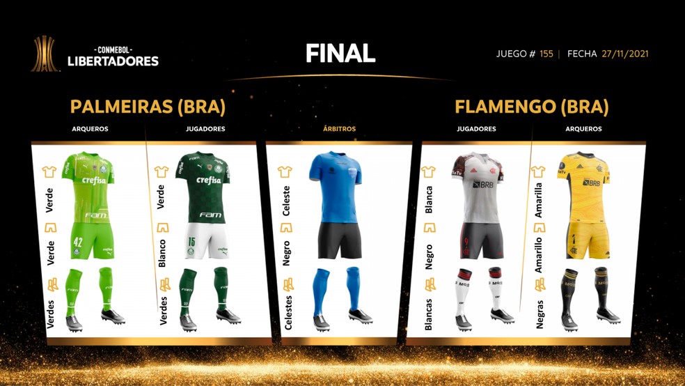 Conmebol define uniformes da final da Libertadores para Palmeiras e Flamengo