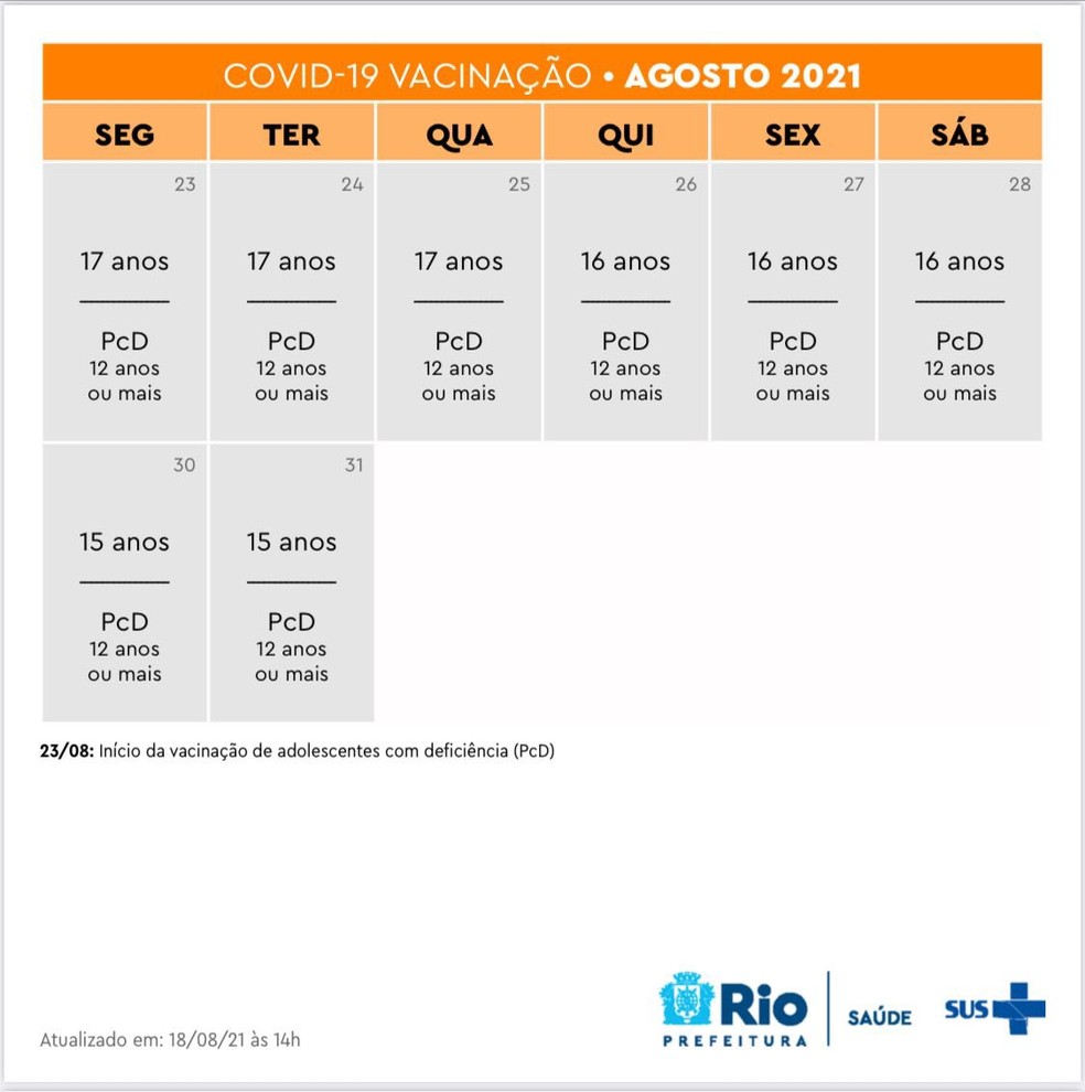 calendário de vacinação para adolescentes da cidade do Rio