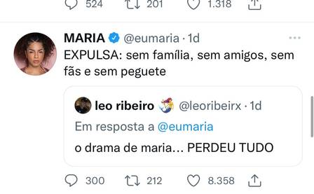 Tweet de Maria após saída do BBB 22
