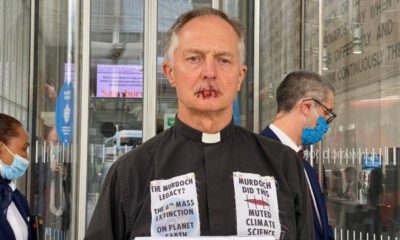 Padre de Londres costura a própria boca como protesto contra alterações climáticas